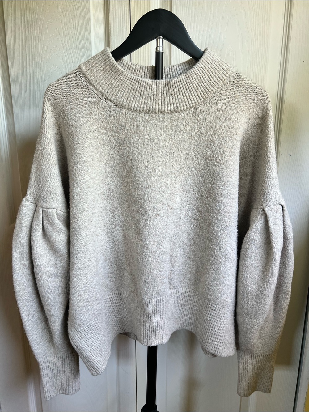 H&M Cream Mock-Neck Balloon-Sleeve Sweater